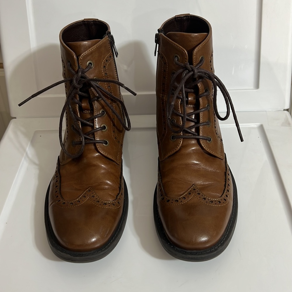 Men’s Kenneth Cole Unlisted BlindSide Light Brown Leather Laceup Ankle Boot 10.5